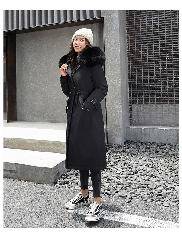 Női őszi-téli kabát hosszú modell derékkötővel