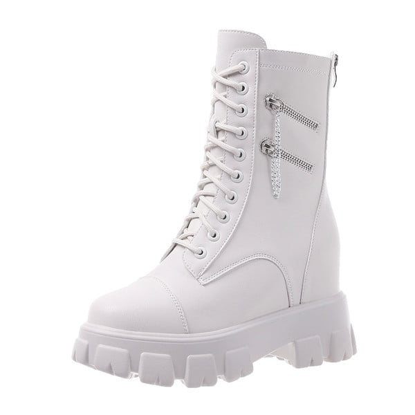 Jelenlegi női bőrcsizma cipzárral, magas talppal