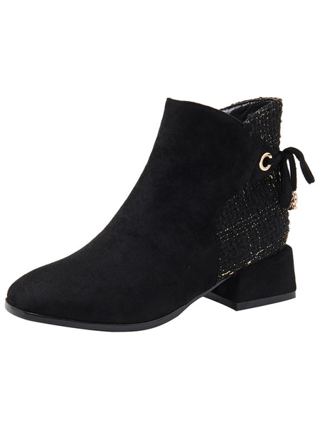 Öko velúrból készült női csizma fűzővel és 4,5 cm vastag sarokkal - béléssel vagy anélkül