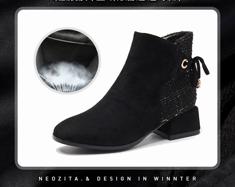 Öko velúrból készült női csizma fűzővel és 4,5 cm vastag sarokkal - béléssel vagy anélkül