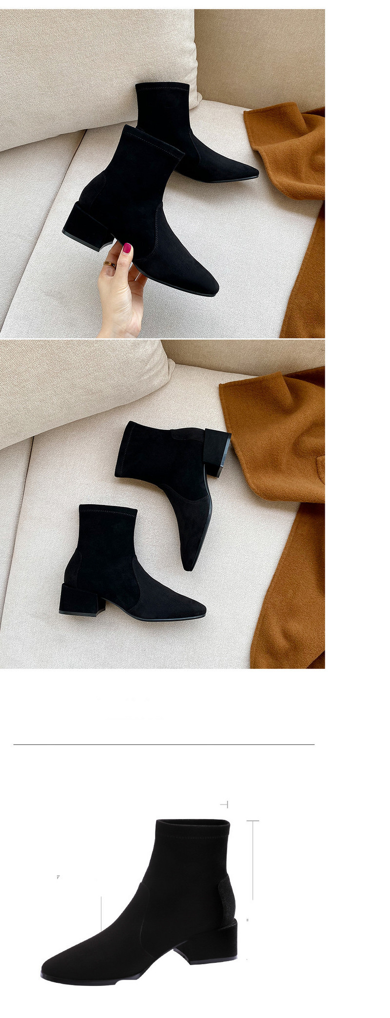 Νέο μοντέλο γυναικείας μπότες από οικολογικό σουέτ με ύψος τακουνιού 4,5 cm ή 6,5 cm