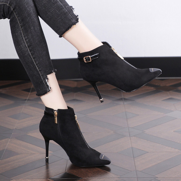 Új modell női csizma hegyes modell cipzárral és vékony sarokkal