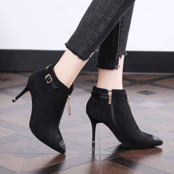 Új modell női csizma hegyes modell cipzárral és vékony sarokkal