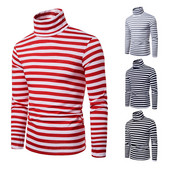 Férfi alkalmi csíkos blúz polo gallérral