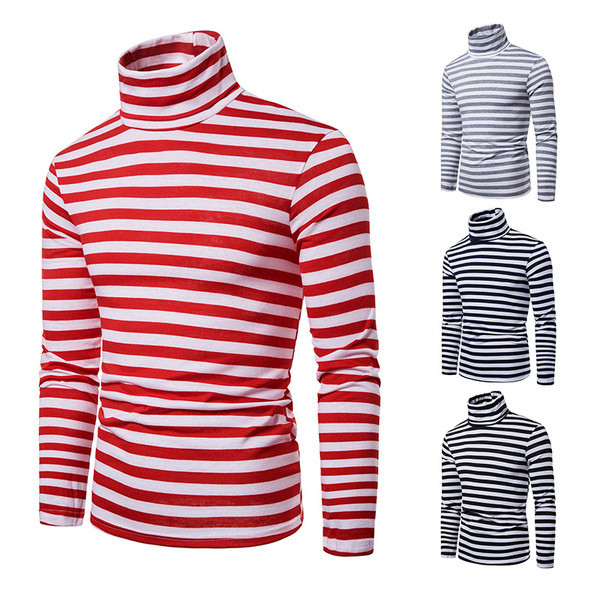 Férfi alkalmi csíkos blúz polo gallérral