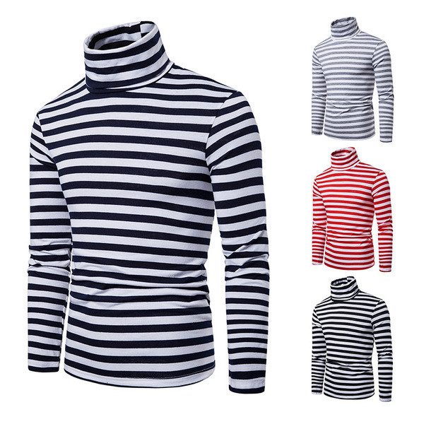 Férfi alkalmi csíkos blúz polo gallérral