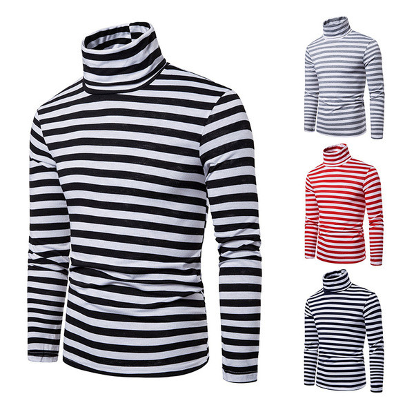 Férfi alkalmi csíkos blúz polo gallérral