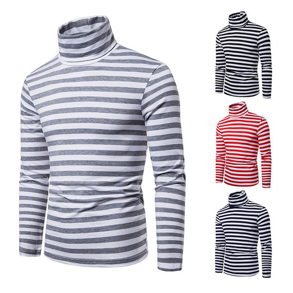 Férfi alkalmi csíkos blúz polo gallérral