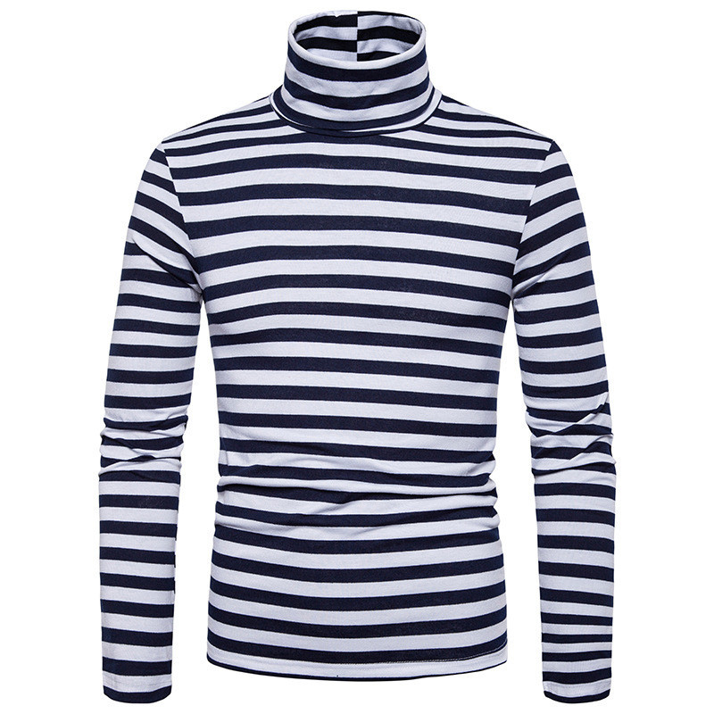 Férfi alkalmi csíkos blúz polo gallérral