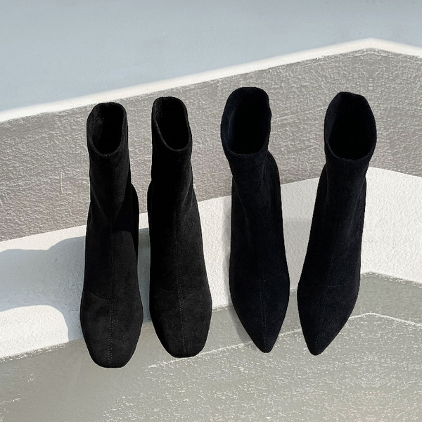 Sügisene naiste saapad ökoseemisnahast teravatipuline mudel ja kontsaga 7 cm - kaks mudelit