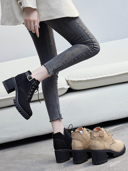 Madala paksu kontsaga sügis-talvised saapad ökoseemisnahast