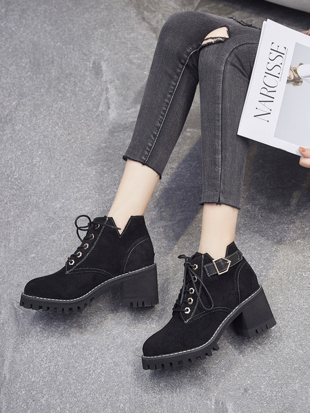 Madala paksu kontsaga sügis-talvised saapad ökoseemisnahast