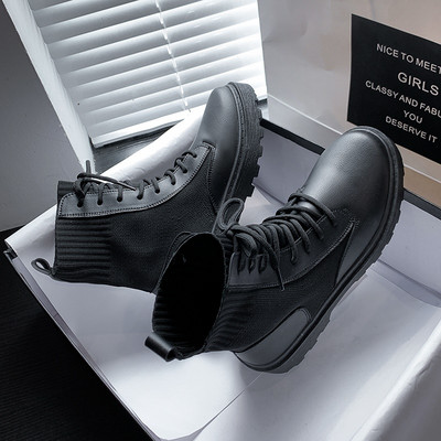 Öko bőr zokniból készült női csizma fűzővel