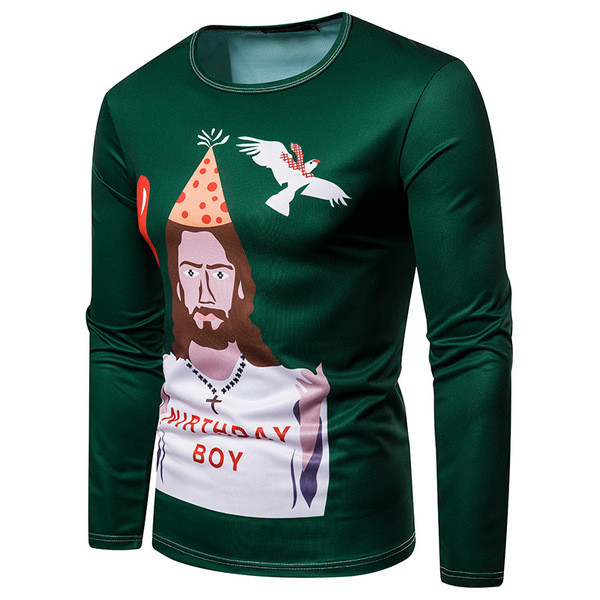 Meeste vabaaja pluus trükise ja ovaalse kaelusega