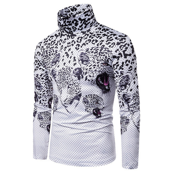 Μοντέρνα ανδρική μπλούζα με  άνιμαλ πριντ και γιακά