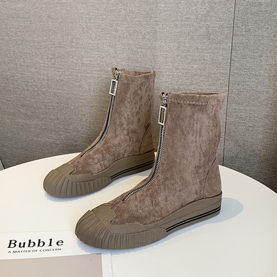 Sieviešu zābaki no eko zamšādas ar plakanu zoli un rāvējslēdzēju