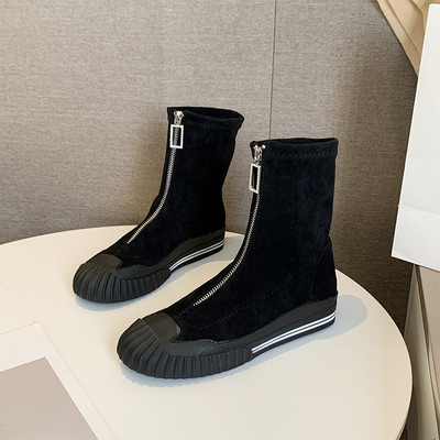 Sieviešu zābaki no eko zamšādas ar plakanu zoli un rāvējslēdzēju