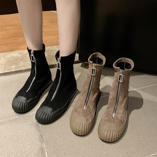 Sieviešu zābaki no eko zamšādas ar plakanu zoli un rāvējslēdzēju