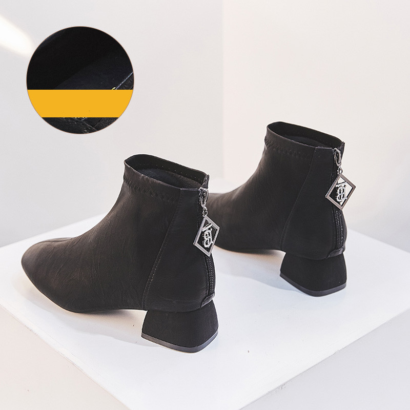 Sieviešu zābaki no eko ādas ar 4 cm biezu papēdi un rāvējslēdzēju - vairāki modeļi