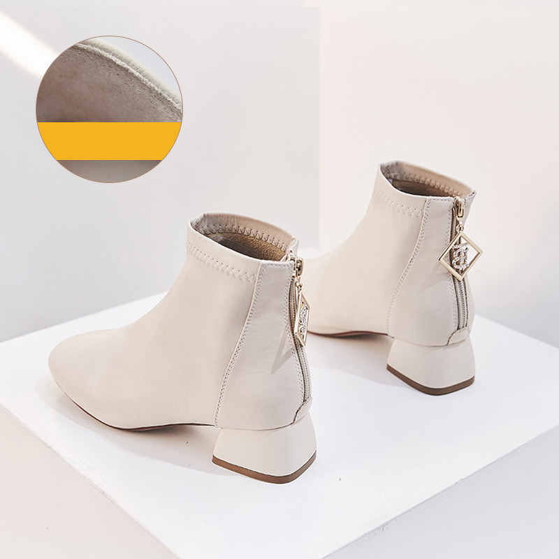 Sieviešu zābaki no eko ādas ar 4 cm biezu papēdi un rāvējslēdzēju - vairāki modeļi