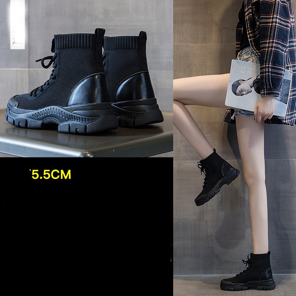 Moderne tekstilne čizme s grubim potplatom i vezicama