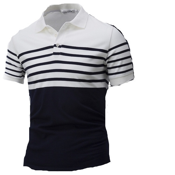 Meeste vabaaja triibuline lühikeste varrukate ja klassikalise kraega pluus