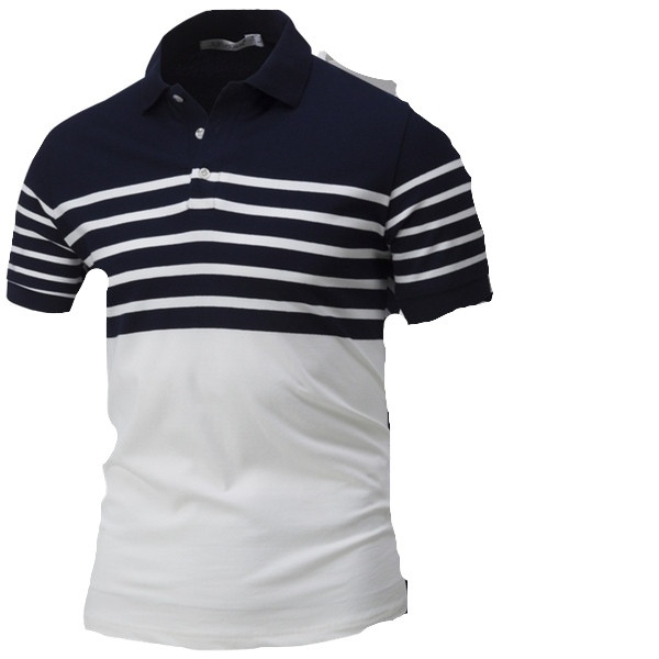 Meeste vabaaja triibuline lühikeste varrukate ja klassikalise kraega pluus