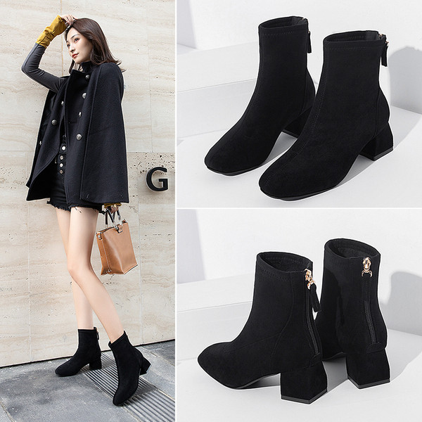 Μοντέρνες γυναικείες μπότες με τακούνι 5 εκατοστά - οικολογικό σουέτ ή οικολογικό δέρμα