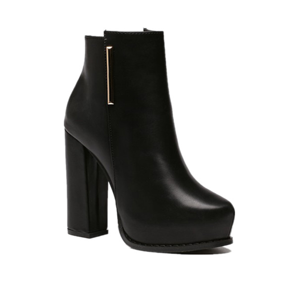 Stilīgi sieviešu zābaki no eko ādas ar 10 cm papēdi - melnā krāsā