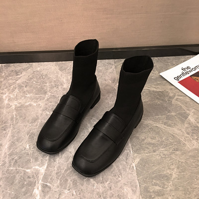 Női csizma eko bőrből és textil lekerekített modellből