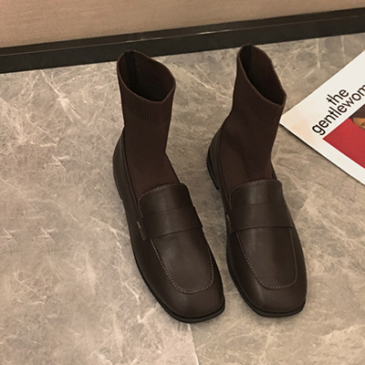 Női csizma eko bőrből és textil lekerekített modellből