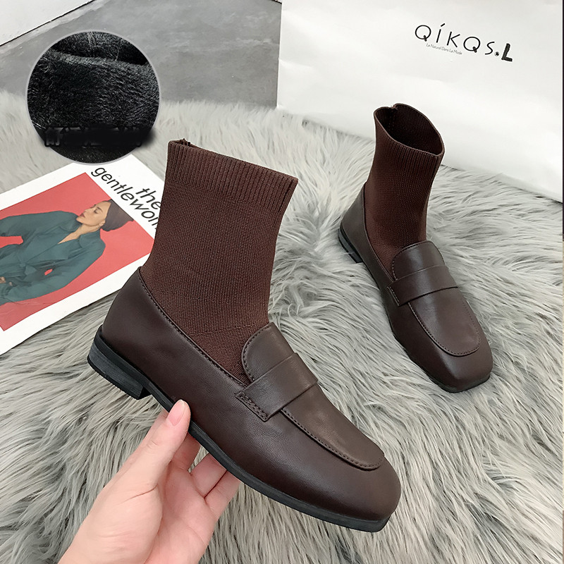 Női csizma eko bőrből és textil lekerekített modellből