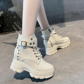 Γυναικείες έκο δερμάτινες μπότες με σόλα 8 cm και αγκράφα