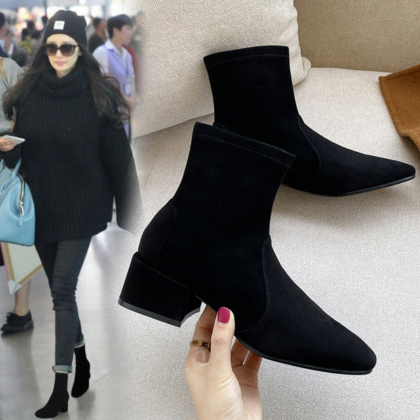 Uus mudel paksu kontsaga naiste saapad - musta värvi