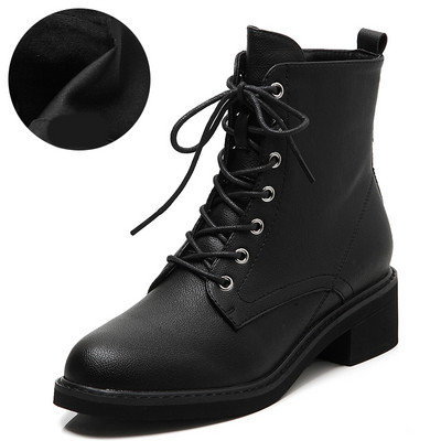 Sieviešu ziemas zābaki no eko ādas ar šņorēm ar siltu oderi