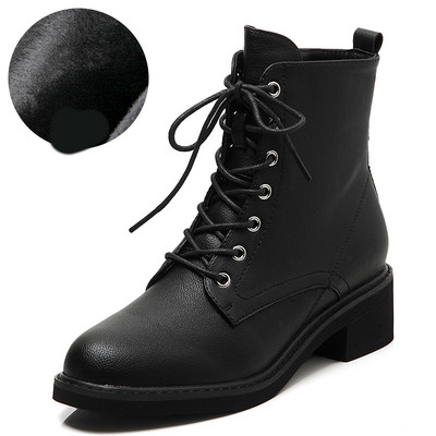 Sieviešu ziemas zābaki no eko ādas ar šņorēm ar siltu oderi