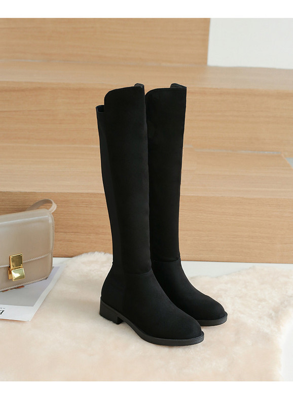 Γυναικείες μπότες σουέτ με τετράγωνο χαμηλό τακούνι