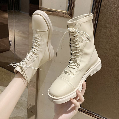 Ikdienas sieviešu zābaki ar mākslīgās ādas šņorēm - divi modeļi