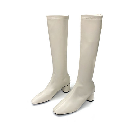 Γυναικείες έκο δερμάτινες μπότες με τετράγωνο τακούνι και φερμουάρ