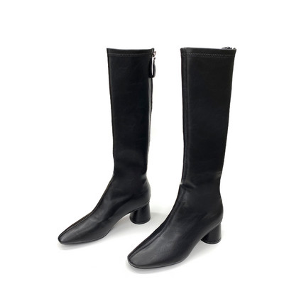 Γυναικείες έκο δερμάτινες μπότες με τετράγωνο τακούνι και φερμουάρ