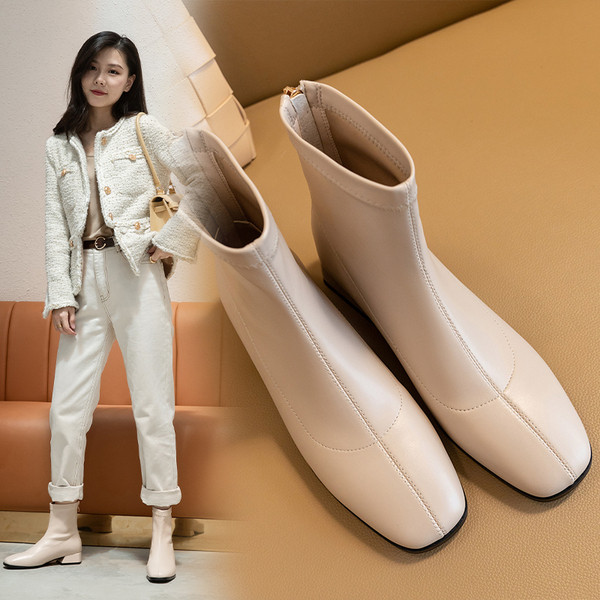 Modern bőrcsizma 3,5 cm vastag sarokkal