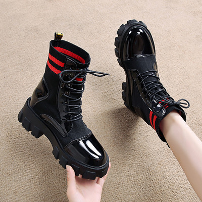 Moodsad musta värvi krobelise tallaga naiste lakknahast saapad