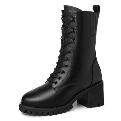 Öko bőrből készült fekete női csizma vastag sarokkal - két modell