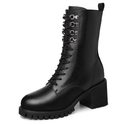 Öko bőrből készült fekete női csizma vastag sarokkal - két modell