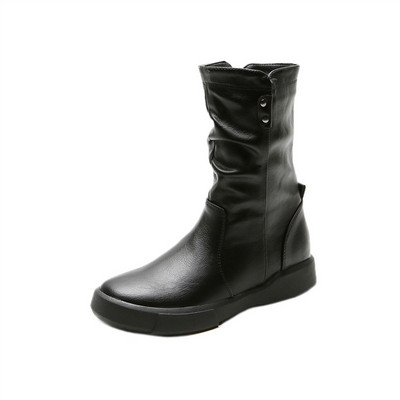 Eko bőrből készült, lapos talpú női alkalmi csizma