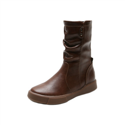 Eko bőrből készült, lapos talpú női alkalmi csizma