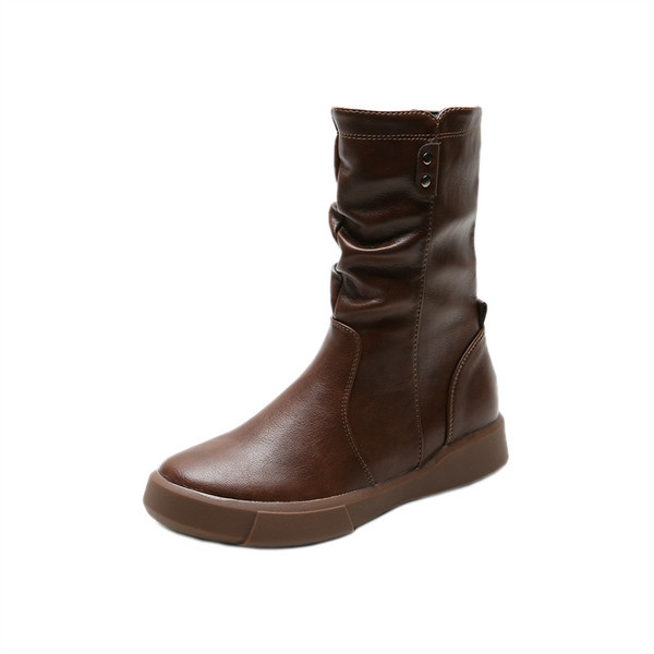 Eko bőrből készült, lapos talpú női alkalmi csizma