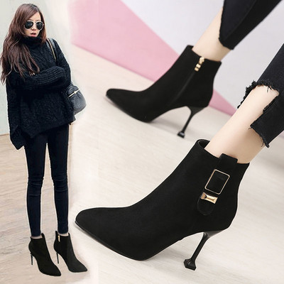 Stilīgi melni sieviešu zābaki ar plāniem papēžiem - vairāki modeļi