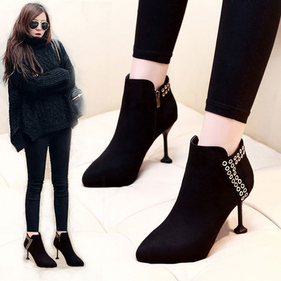 Stilīgi melni sieviešu zābaki ar plāniem papēžiem - vairāki modeļi