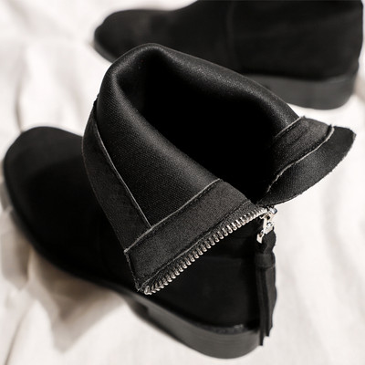 Női alkalmi csizma cipzárral öko velúrból, fekete színben - meleg béléssel vagy anélkül